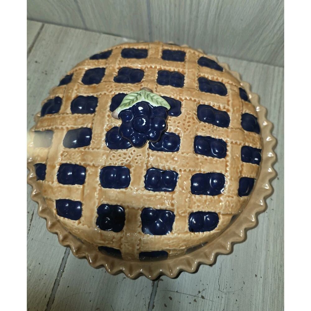 Vtg Blueberry Pie Recipe Dish Ceramic Scalloped Pan Lid Original Box GrandmaCore - Picture 8 of 10